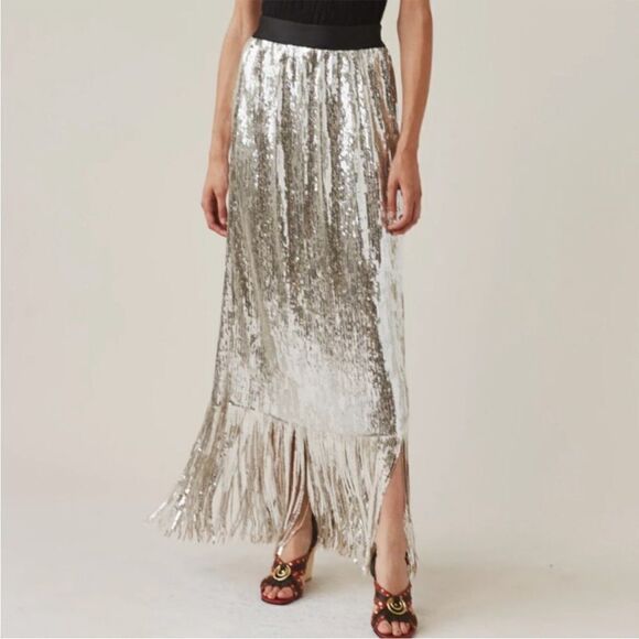 Rachel Comey Treadlight Silver Sequin Fringe Maxi Skirt sz 0 XS - Picture 5 of 7